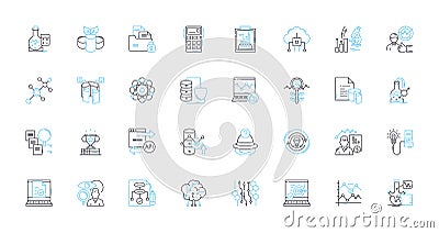 Testing and experimentation linear icons set. Analysis, Simulation, Verification, Prototype, Validation, Hypothesis Vector Illustration