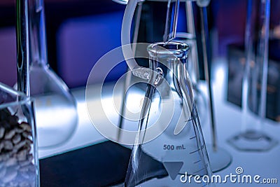 Testing Flask Set In Laboratory Stock Photo