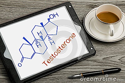 Testosterone chemical structure formula on touch screen Stock Photo