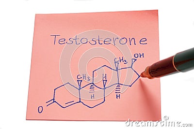 Testosterone chemical structure formula written on remember note Stock Photo