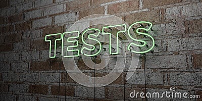 TESTS - Glowing Neon Sign on stonework wall - 3D rendered royalty free stock illustration Cartoon Illustration