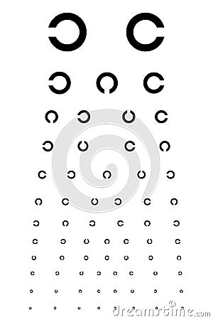 Tests for visual acuity. Diagram Snellen, C, Golovin-Sivtsev`s table Vector Illustration