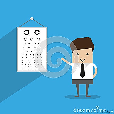 Tests for visual acuity. Diagram Snellen, Landoldt C, Golovin-Sivtsev`s table with doctor Vector Illustration