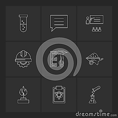 testtube , message , class , labour , hammer, flame , fire , ch Vector Illustration