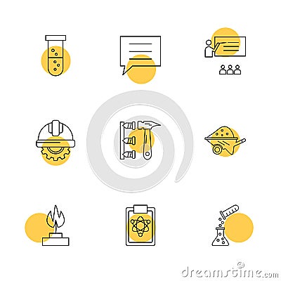 testtube , message , class , labour , hammer, flame , fire , ch Vector Illustration