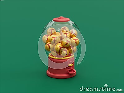 Tether Crypto Letter T Gumball Machine Arcade Candy Bubble Gum 3D Illustration Editorial Stock Photo