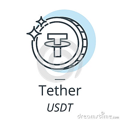 Tether cryptocurrency coin line, icon of virtual currency Vector Illustration