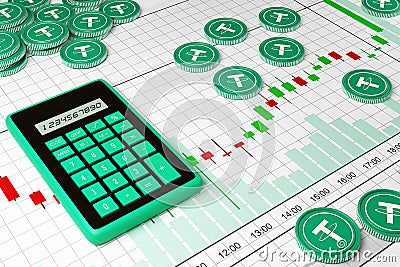 Tether.Graph of Crypto-currency. Cartoon Illustration