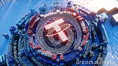 Tether Logo Digital Art. Cryptocurrency Symbol Futuristic 3D Illustration. Crypto Background Editorial Stock Photo