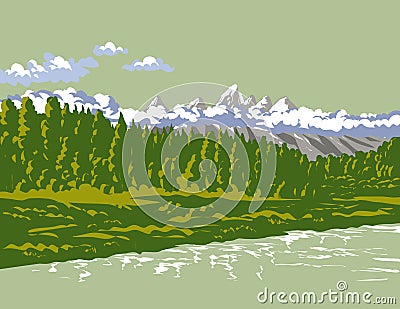 Teton Range in the Clouds Wyoming WPA Poster Art Stock Photo