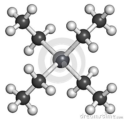 Tetraethyllead gasoline octane booster molecule. Neurotoxic organolead compound. Stock Photo