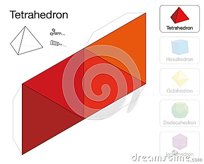 Tetrahedron Platonic Solid Template Paper Model Vector Illustration