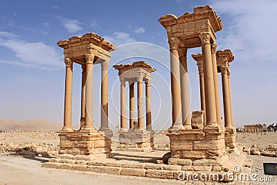 The Tetrapylon. Ruins of the ancient city of Palmyra shortly before the war, 2011 Stock Photo