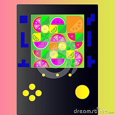Tetris game playing with bright fruits Vector Illustration