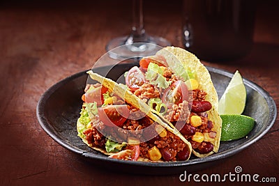 Tex-mex cuisine with corn tacos with meat Stock Photo