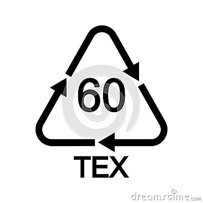 60 TEX recycling sign in triangular shape with arrows. Cotton reusable icon isolated on white background. Organic Vector Illustration