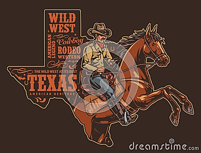 Texas cowboy colorful vintage flyer Vector Illustration