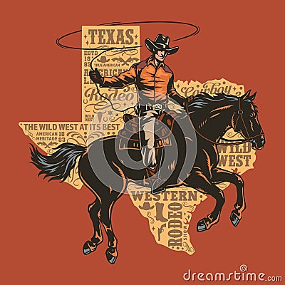 Texas cowboy vintage flyer colorful Vector Illustration