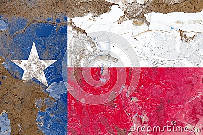 Texas damaged, scratch, old style state USA flag on wall Stock Photo