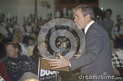 Texas Governor George W. Bush campaigns for the 2000 Republican presidential nomination in Londonderry, New Hampshire, before the Editorial Stock Photo