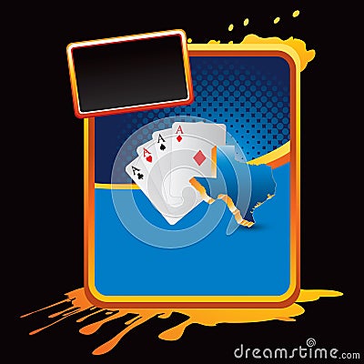 Texas hold em playing cards on orange splatter ban Vector Illustration