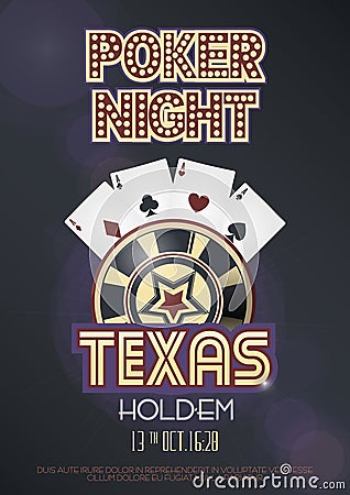 Texas Hold'em poker night invitation poster or banner template Cartoon Illustration