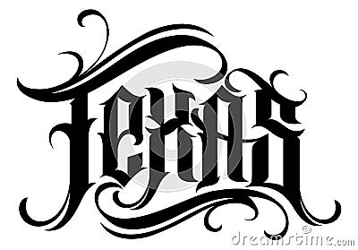 Texas lettering in modern tattoo style Vector Illustration