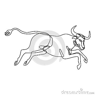Texas Longhorn Bull Jumping Side View Continuous Line Drawing Vector Illustration