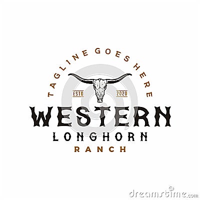 Texas Longhorn logo, Country Western Bull Cattle Vintage Retro Logo Design Vector Illustration