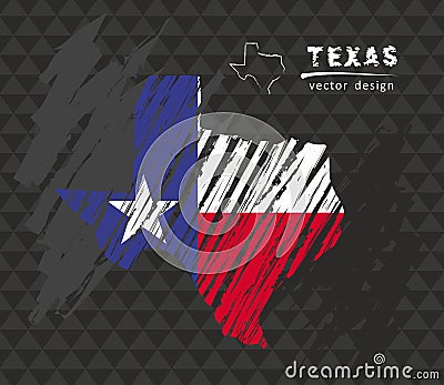 Texas map with flag inside on the blackboard. Chalk sketch vector illustration Vector Illustration