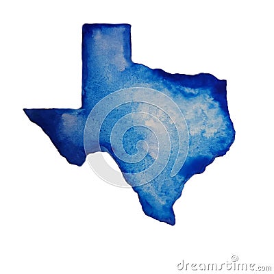 Texas Map Silhouette Watercolor. Template Design. Silhouette. Blue Stock Photo