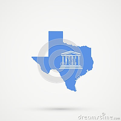Texas map in United Nations Educational, Scientific and Cultural Organization UNESCO flag colors, editable vector Vector Illustration