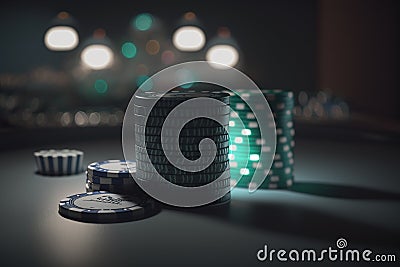 Texas poker Hold'em cards and chips. Poker online, player's smartphone at the poker table, poker room. Poker Stock Photo