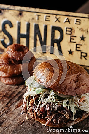 Texas Style BBQ Pulled Pork Sandwich Stock Photo