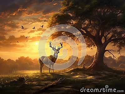 Ai Generated illustration Wildlife Concept of Texas Whitetail Deer Cartoon Illustration