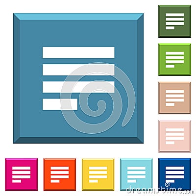 Text align justify last row left white icons on edged square buttons Stock Photo