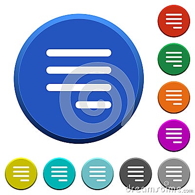 Text align justify last row right beveled buttons Stock Photo