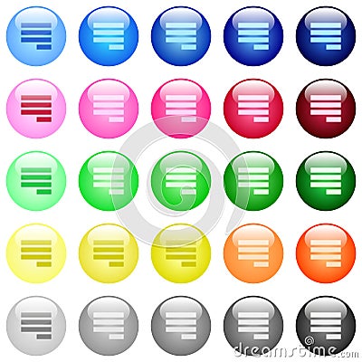 Text align justify last row right icons in color glossy buttons Vector Illustration