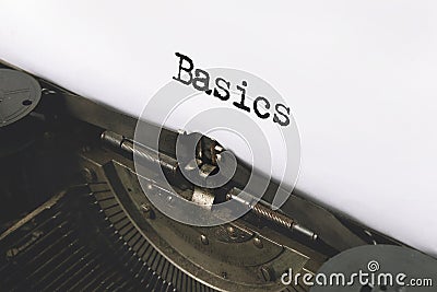 Text Back to Basics typed on retro typewriter Stock Photo