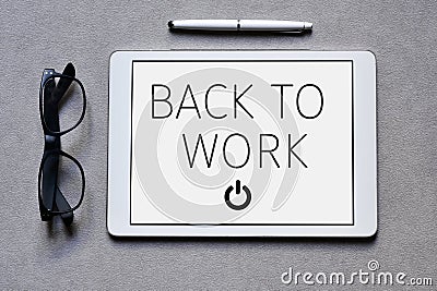 Text back to work in a tablet computer Stock Photo