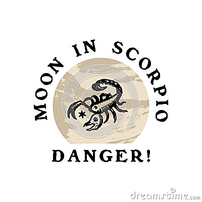 Text Boho Astrology Zodiac Sign Scorpio Logo or Label Clipart Vector Illustration