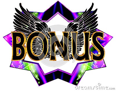 Text bonus with wings on a neon star on a white background Stock Photo