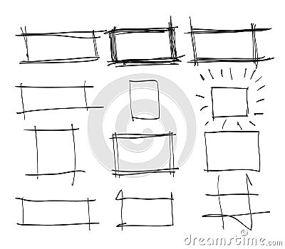 Text box and frames.Set hand drawn rectangle,art illustration st Vector Illustration