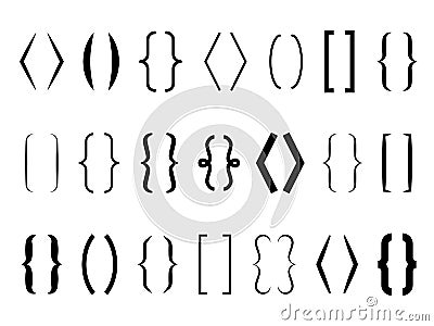 Text brackets. Curly braces, square and corner parentheses. Bracket punctuation shapes for messages. Vector calligraphy Vector Illustration