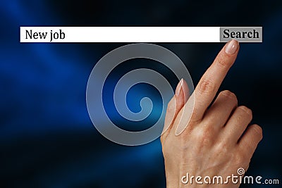 The text in the browser shows `New job`. Conceptual photo list of things that are going to become popular in this year. Stock Photo