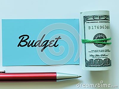 Text BUDGET written on blue paper card Stock Photo