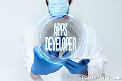 Text caption presenting Apps Developer. Business showcase Graphic artist Software Programmer and Analyst Experts Stock Photo
