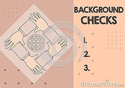 Text caption presenting Background Checks. Word Written on looking up compiling criminal records for Organization Four Stock Photo