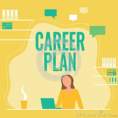 Text caption presenting Career Plan. Business idea ongoing process where you Explore your interests and abilities Woman Stock Photo