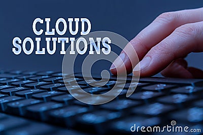 Text caption presenting Cloud Solutions. Business concept ondemand services or resources accessed via the internet Hands Stock Photo